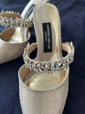 ANTONIO MELANI Gold Crystal-Embellished Pointed Toe Heels